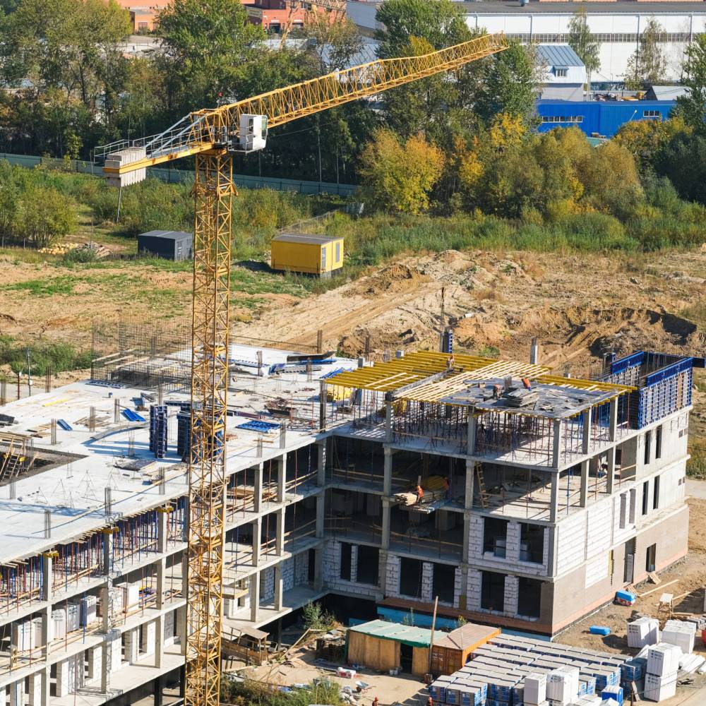 Construction of modern high-rise buildings. High quality HD footage